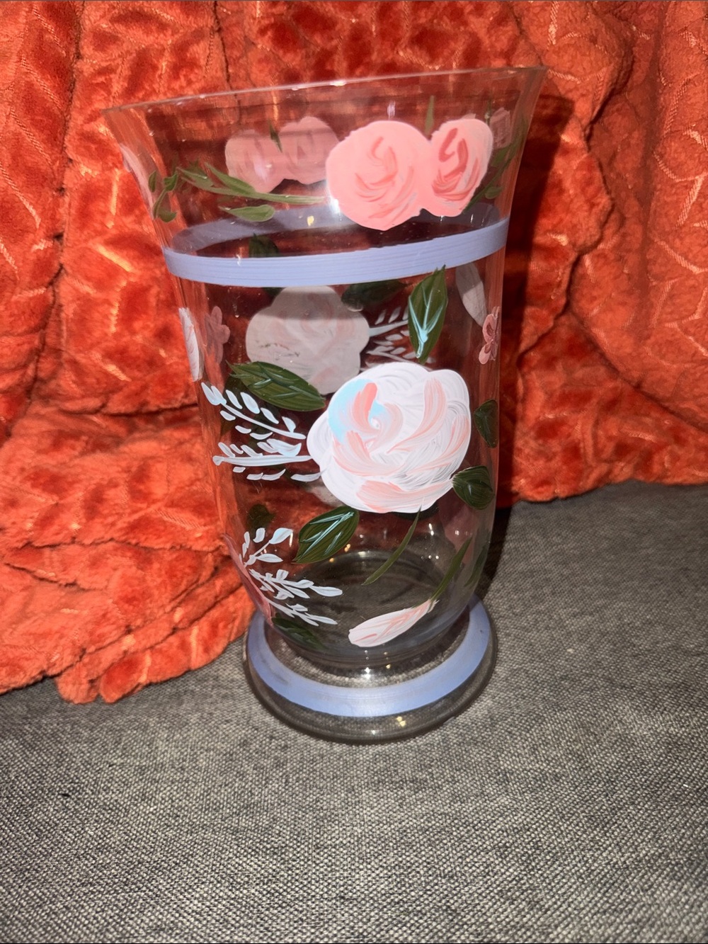 Hand-Painted Floral Glass Vase / Hurricane Candle Holder Cottagecore Decor